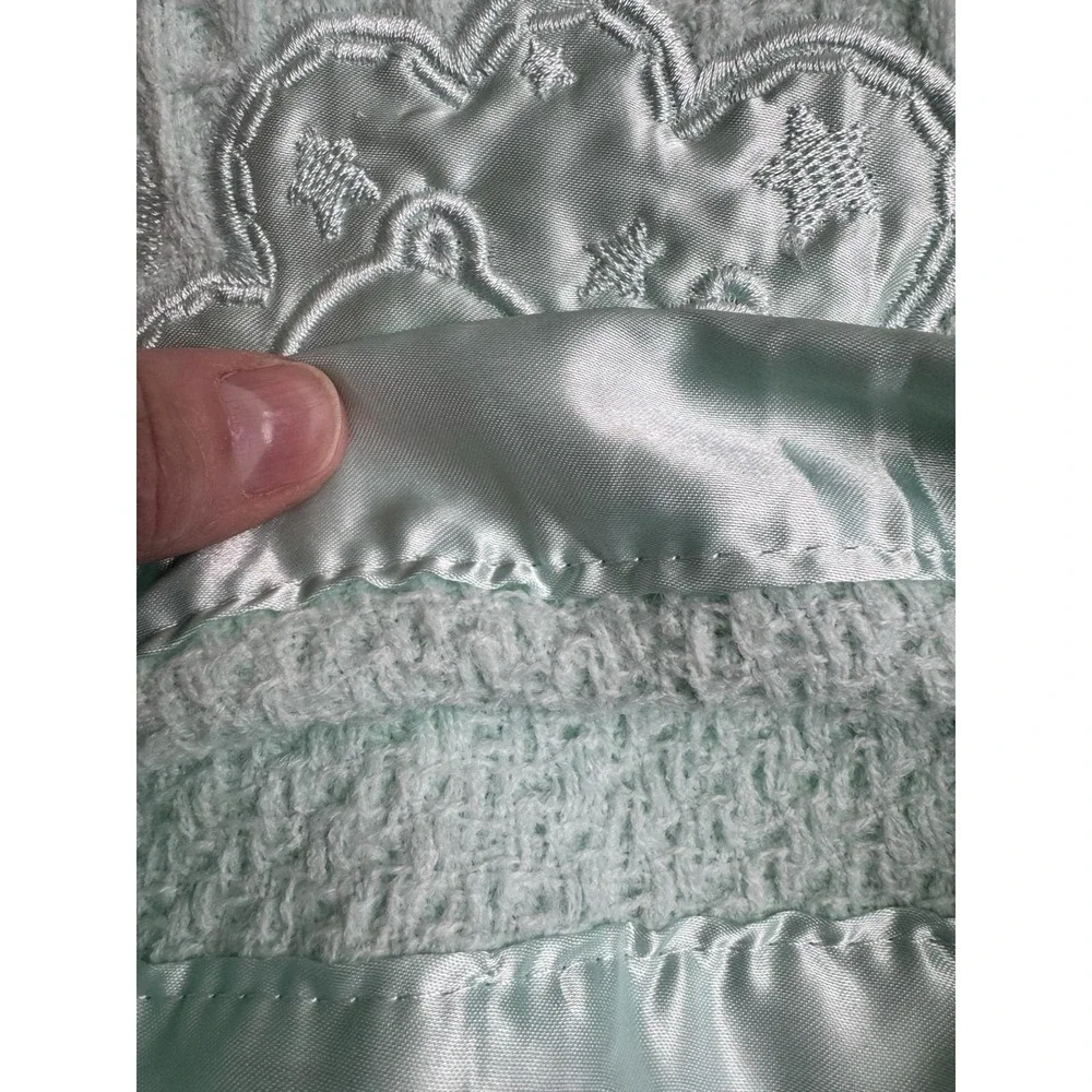 VTG Aqua Blue Baby Blanket‎ Waffle Satin Trim Kidgets Warm & Cozy Sleeping Teddy